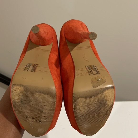 Forever 21 Cobalt Orange Suede Open Toe Pumps - Picture 5 of 12